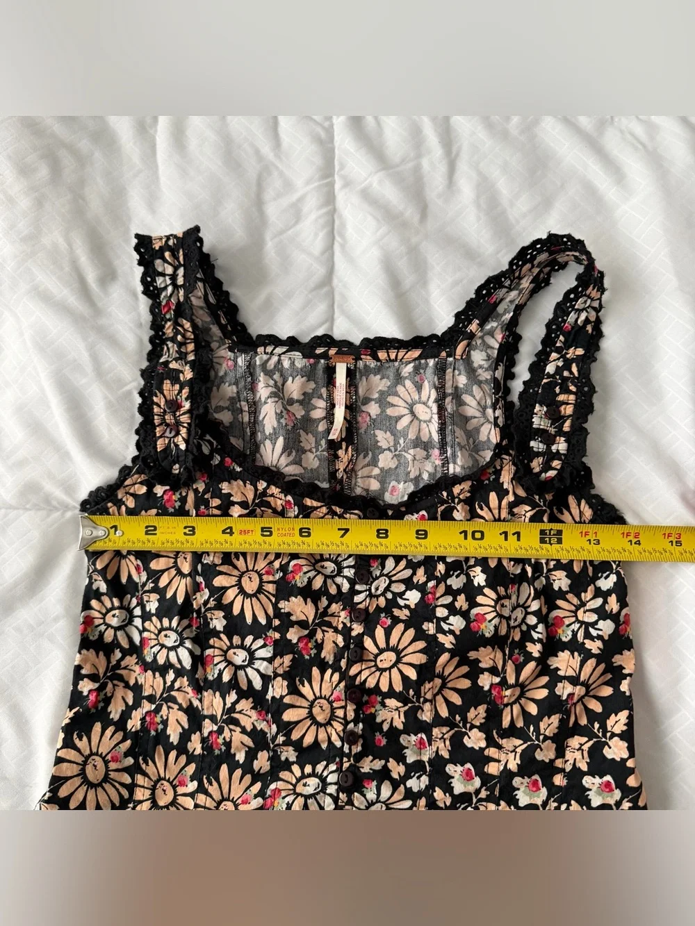 Free People Bridgette Corset Peplum Tank Top XS Black Floral Boho Retro Hippie